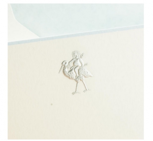 Engraved Notecards With Cherub & Stork In Silver